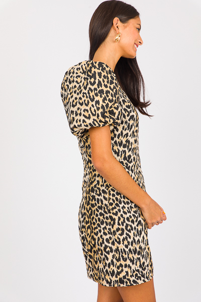 Leopard Puff Sleeve Dress - SALE - The Blue Door Boutique