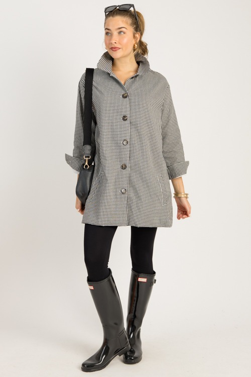 Gingham Button Up Jacket, Black