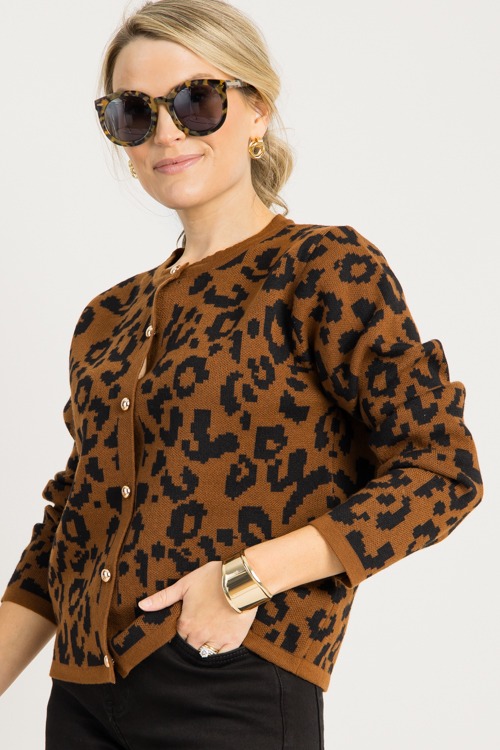 Cheetah Button Sweater, Brown