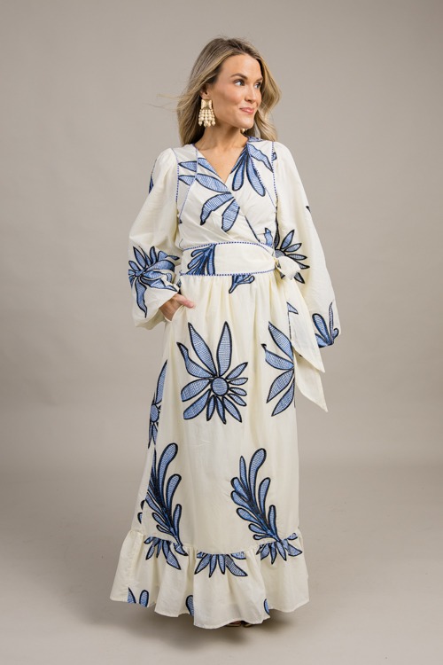 Embroidery Wrap Maxi, Blue