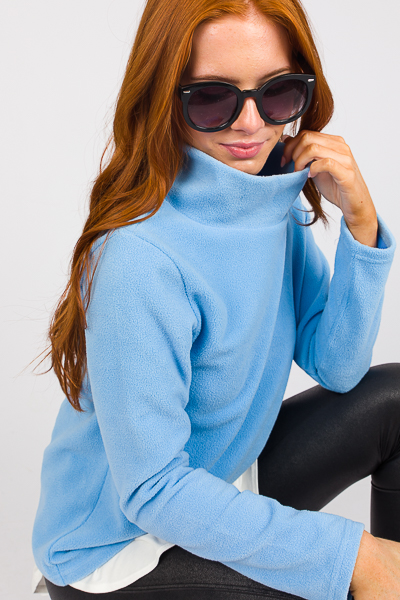 Fleece Mock Neck Pullover, Powder Blue