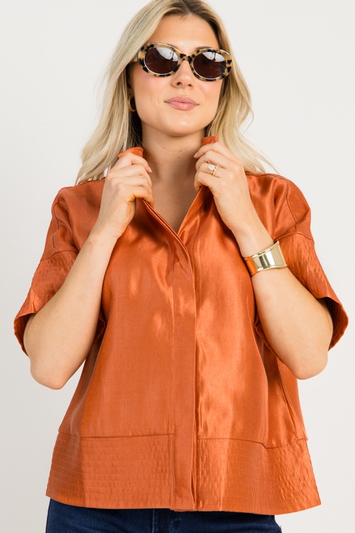 Metallic Button Blouse, Rust