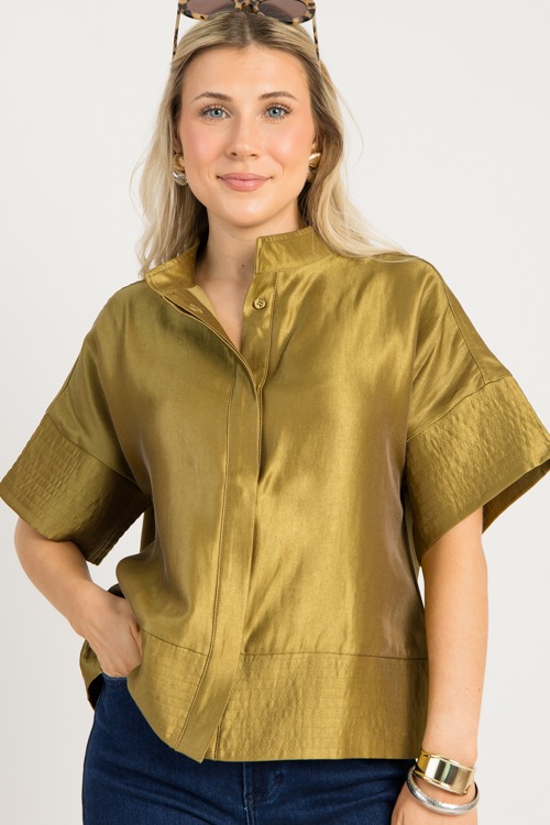 Metallic Button Blouse, Chartreuse