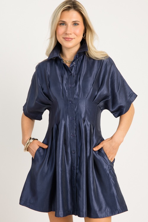 Metallic Moment Dress, Navy