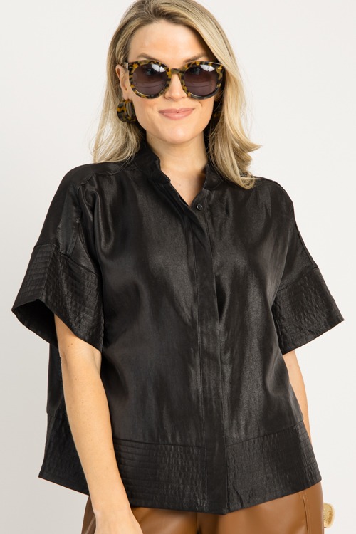 Metallic Button Blouse, Black