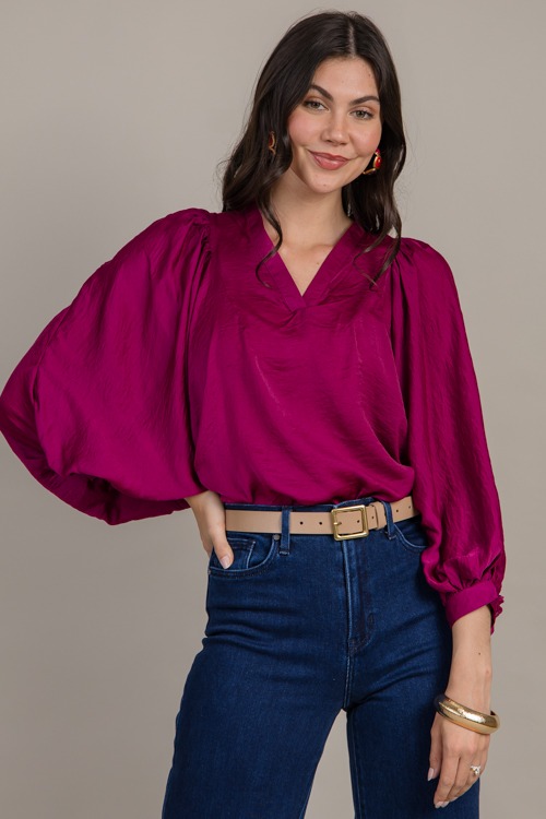 Stella Satin Blouse, Plum