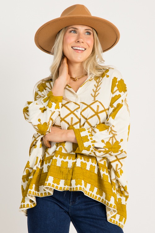 Oversized Printed Shirt, Mustard