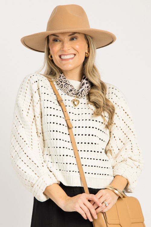 Chenille Pointelle Sweater, Cream