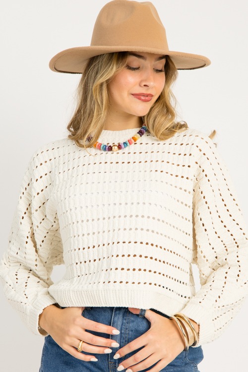 Chenille Pointelle Sweater, Cream