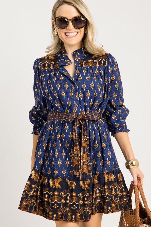 Gretchen Printed Dress, Navy