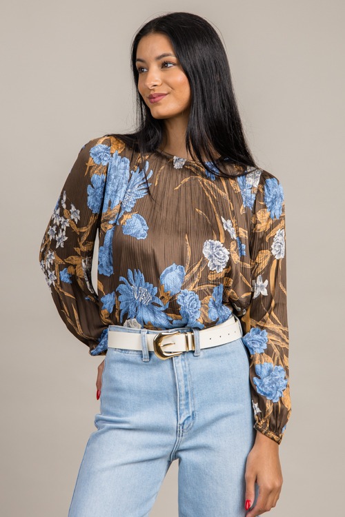 Brown Floral Pleated Blouse - 0924-105p.jpg