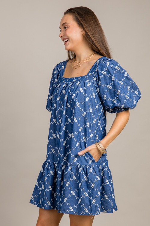 Floral Embroidery Chambray Dress