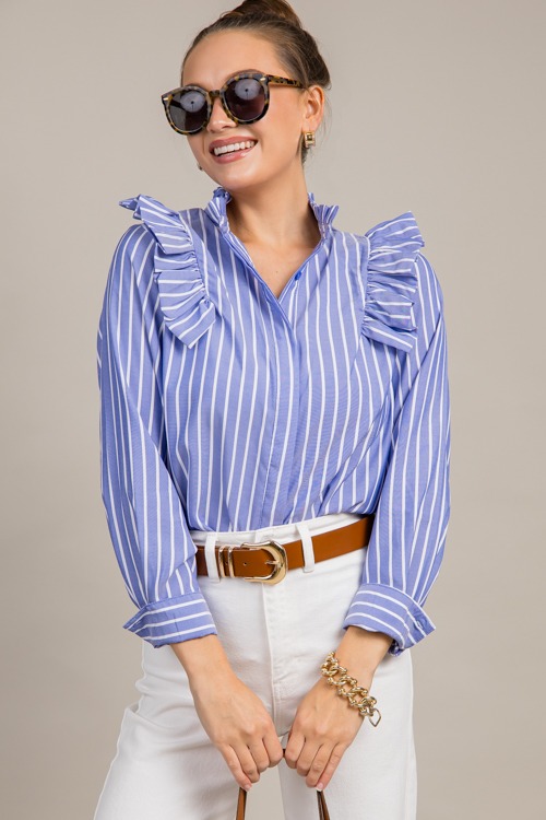 Ruffled Stripe Button Down Shirt