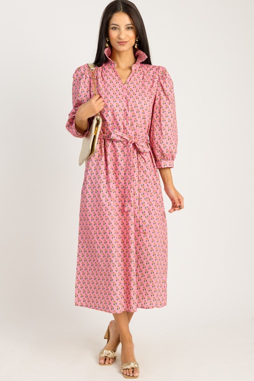 Collared Blooms Midi, Pink