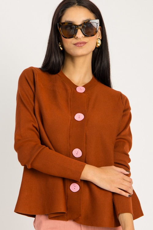Pink Button Cardigan, Brown