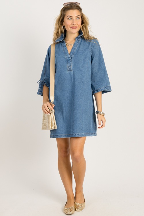 Denim Tie Sleeve Dress