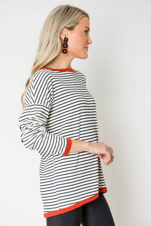 Rust Trim Stripe Top, Ivory/Black