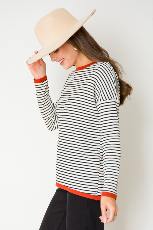 Rust Trim Stripe Top, Ivory/Black