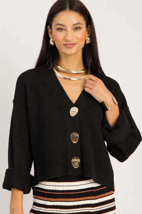 Bold Button Cardigan, Black