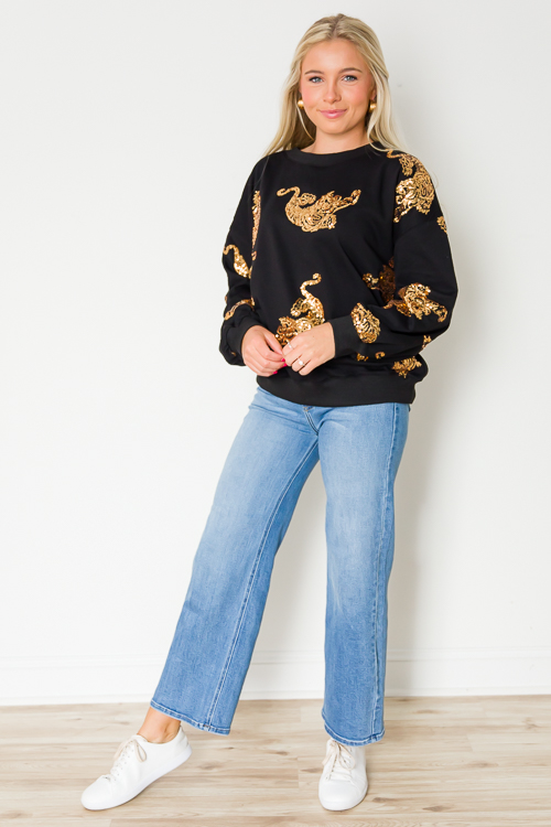 Sequin Tiger Sweatshirt, Black/Gold