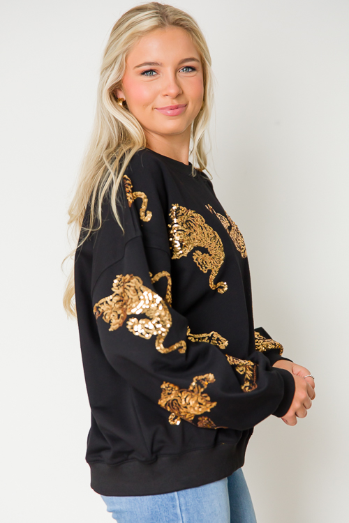 Sequin Tiger Sweatshirt, Black/Gold