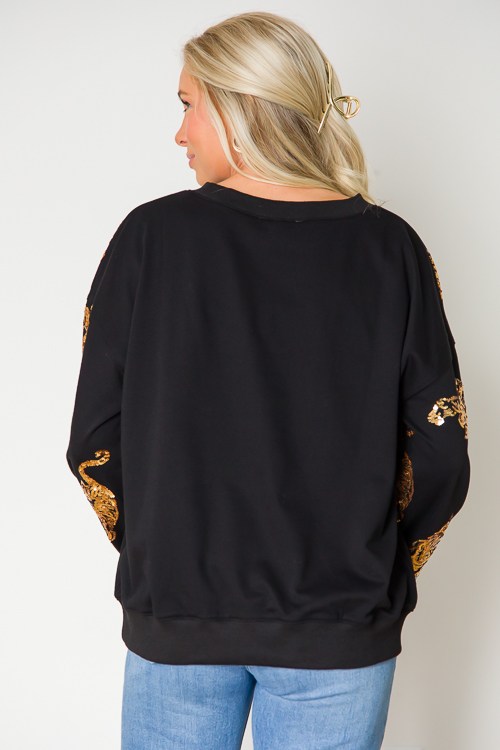 Sequin Tiger Sweatshirt, Black/Gold