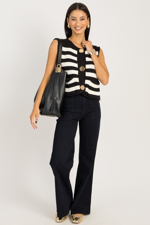 Sam Stripe Sweater Vest, Black