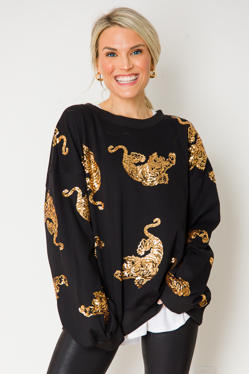 Sequin Tiger Sweatshirt, Black/Gold