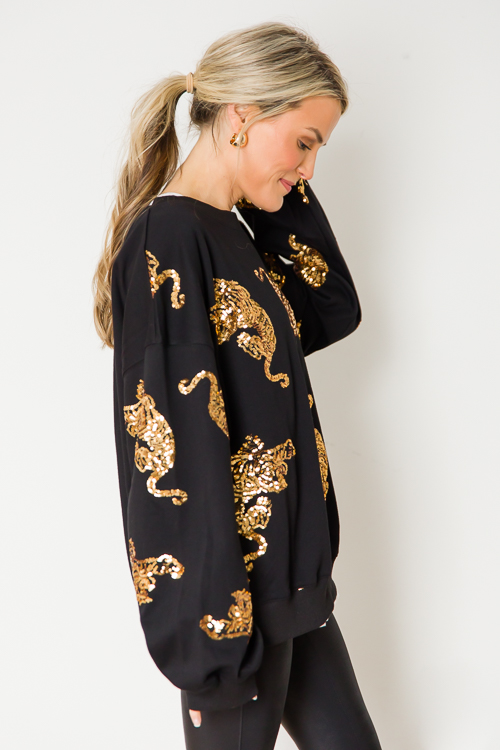 Sequin Tiger Sweatshirt, Black/Gold