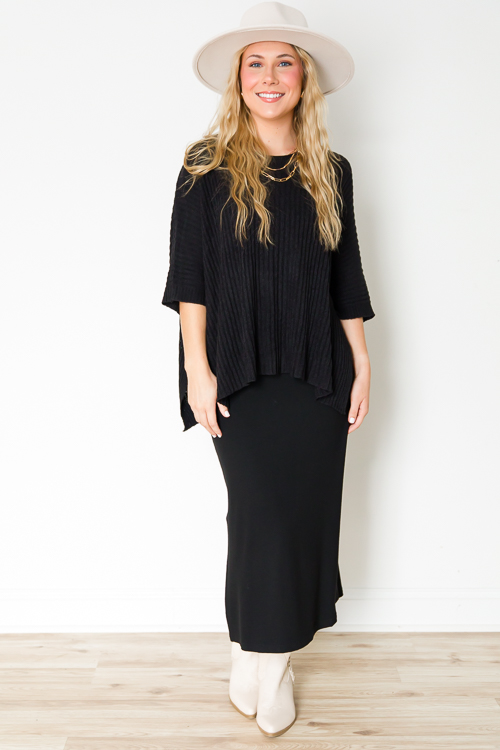 Drea Rib Knit Midi, Black