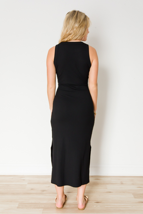 Drea Rib Knit Midi, Black