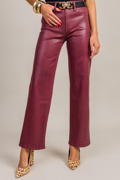 Coated Straight Leg Jeans, Burgundy