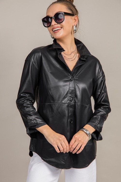 Davina Leather Shirt, Black