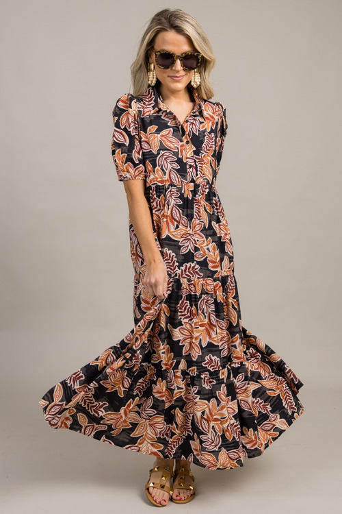 Leaf Print Tiered Maxi, Black - 0925-15h.jpg