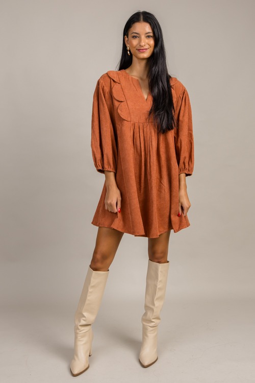 Corded Scallop Dress, Chestnut