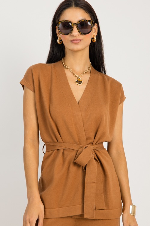 Chic Belted Vest, Camel