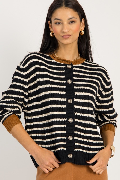 Jenny Stripe Cardigan, Black