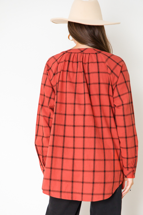 Plaid Button Up Tunic, Rust