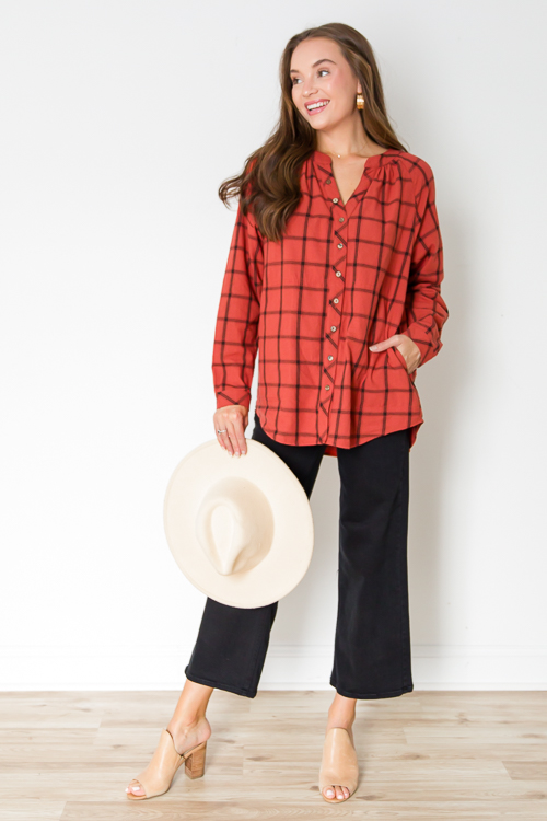 Plaid Button Up Tunic, Rust