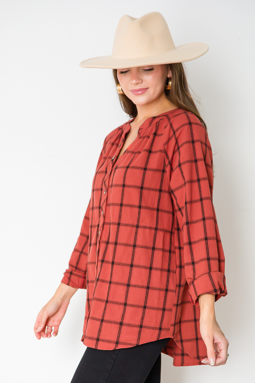 Plaid Button Up Tunic, Rust