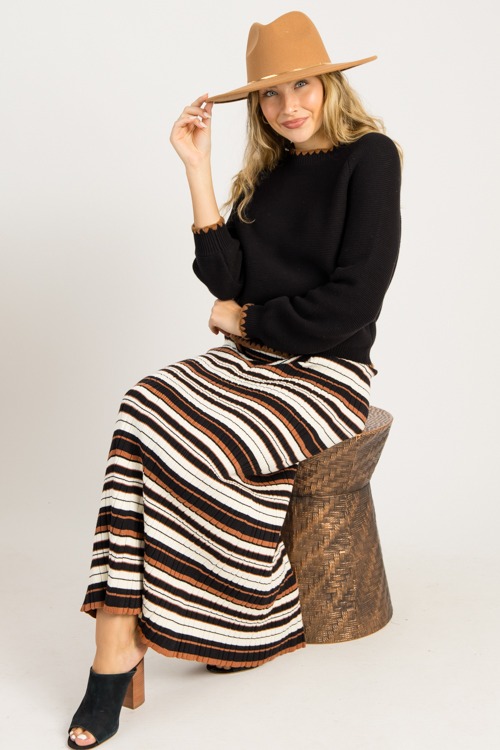 Stripe Sweater Maxi Skirt, Blac - 0925-91h.jpg