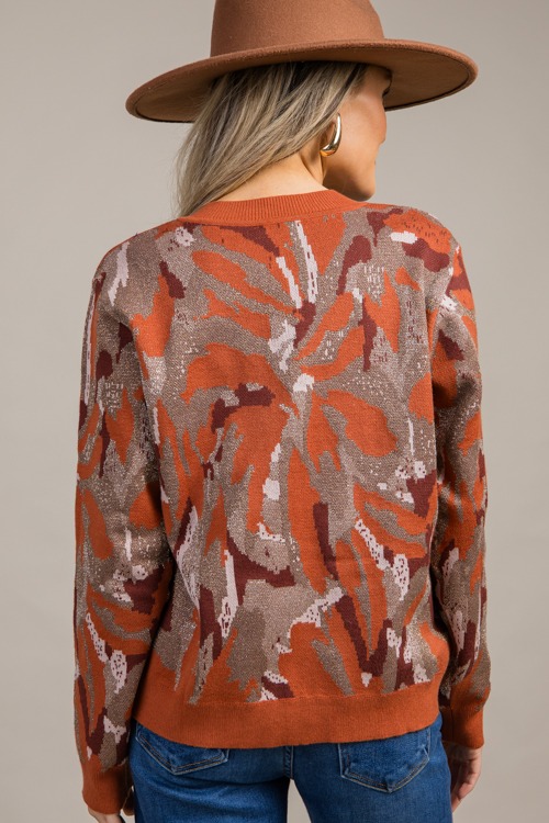 Metallic Print V Sweater, Rust - 0925-96h.jpg