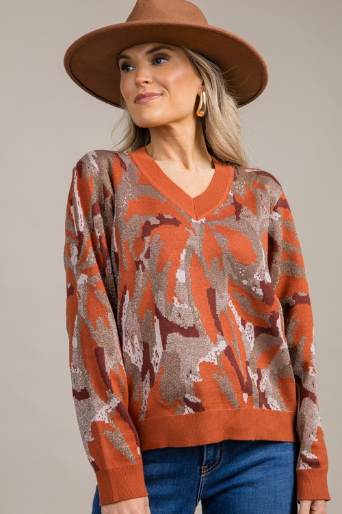 Metallic Print V Sweater, Rust - 0925-99.jpg