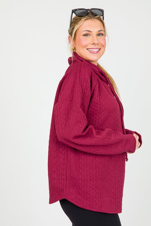 Cable Texture Knit Pullover, Burgundy