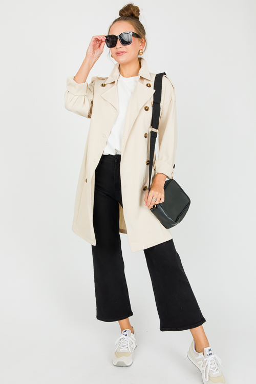 Double Breasted Belt Jacket, Beige