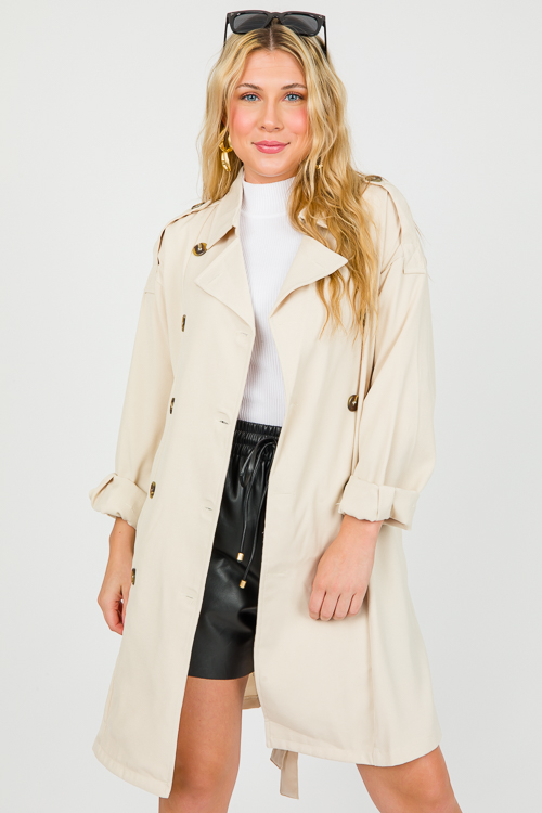 Double Breasted Belt Jacket, Beige