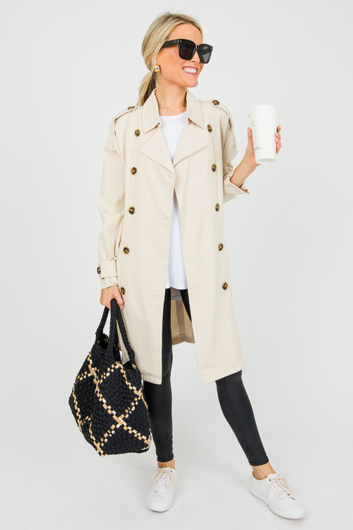 Double Breasted Belt Jacket, Beige
