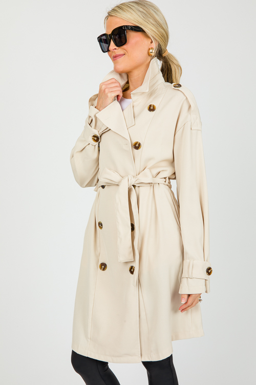 Double Breasted Belt Jacket, Beige