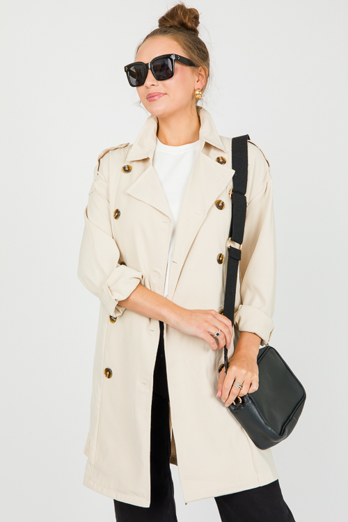 Double Breasted Belt Jacket, Beige