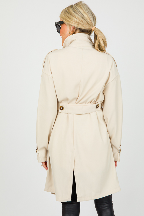 Double Breasted Belt Jacket, Beige